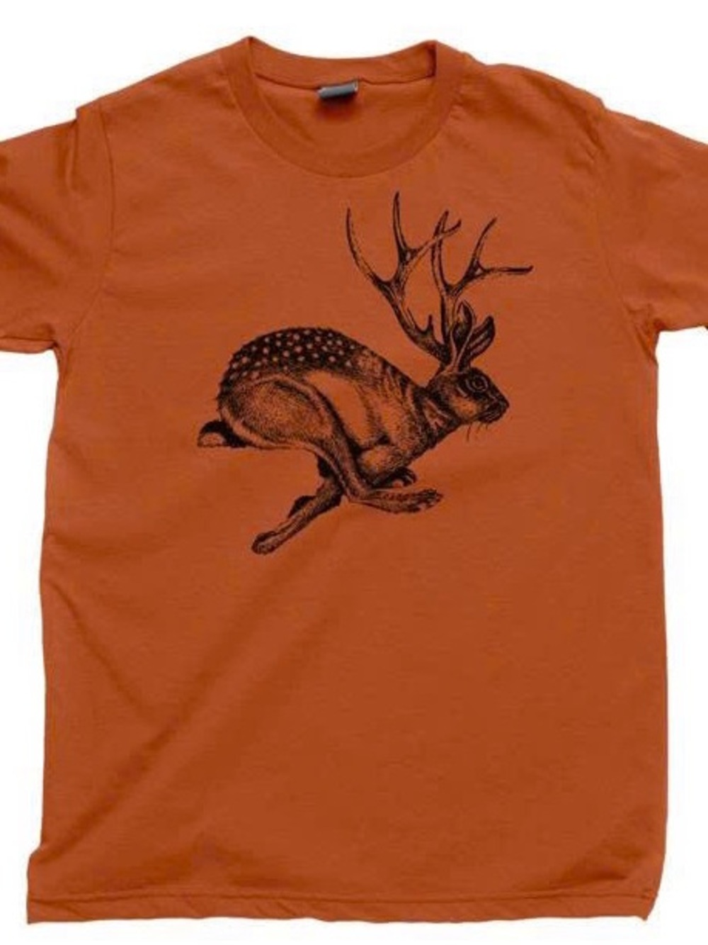 Orange Short Sleeve Tee with Black Stag-Hare Graphic